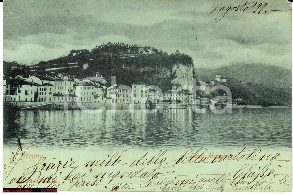 Cartolina originale da collezione 1899 Arona - Rara veduta lungolago *VG d'epoca 1