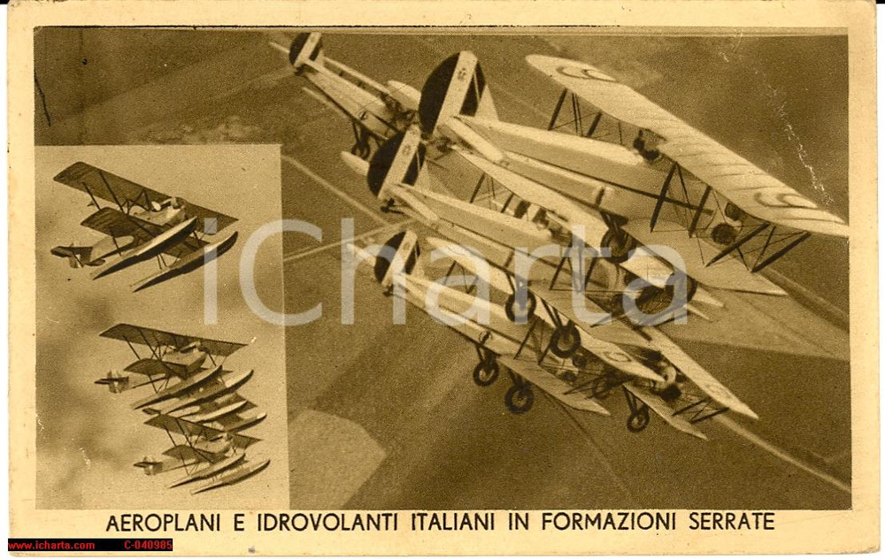 Cartolina originale da collezione 1933 Aeroplani e Idrovolanti italiani in formazioni serrate 1