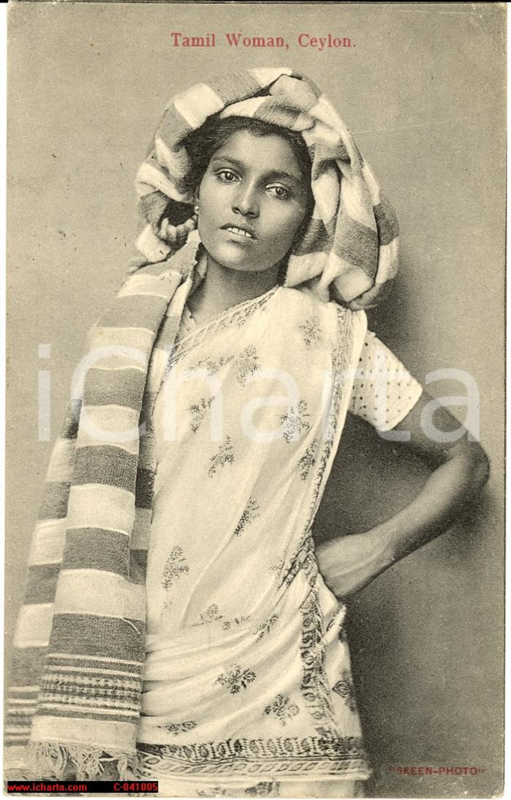 Cartolina originale da collezione 1912 CEYLON Tamil Woman - FP VG 1
