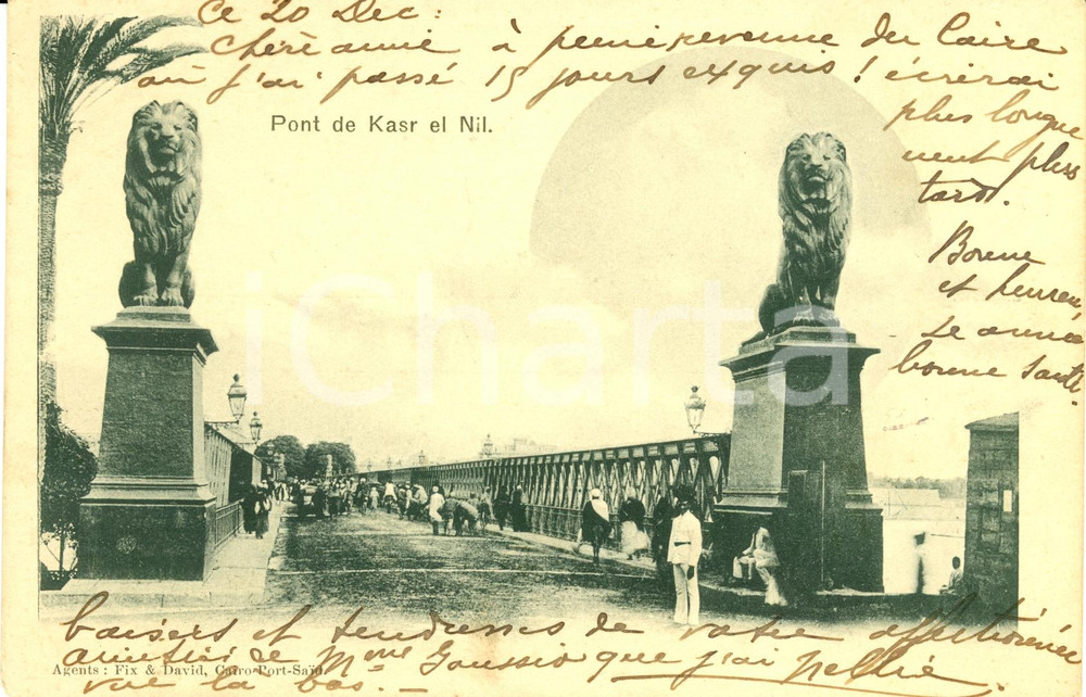 Cartolina originale da collezione 1900 ca IL CAIRO (EGITTO) Il Ponte KASR EL NIL *Cartolina postale ANIMATA FP VG 1