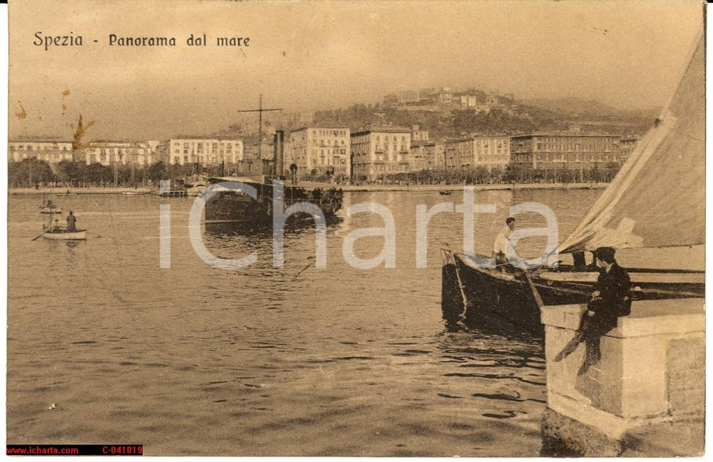 Cartolina originale da collezione 1915 LA SPEZIA Panorama dal mare ANIMATA FP VG 1