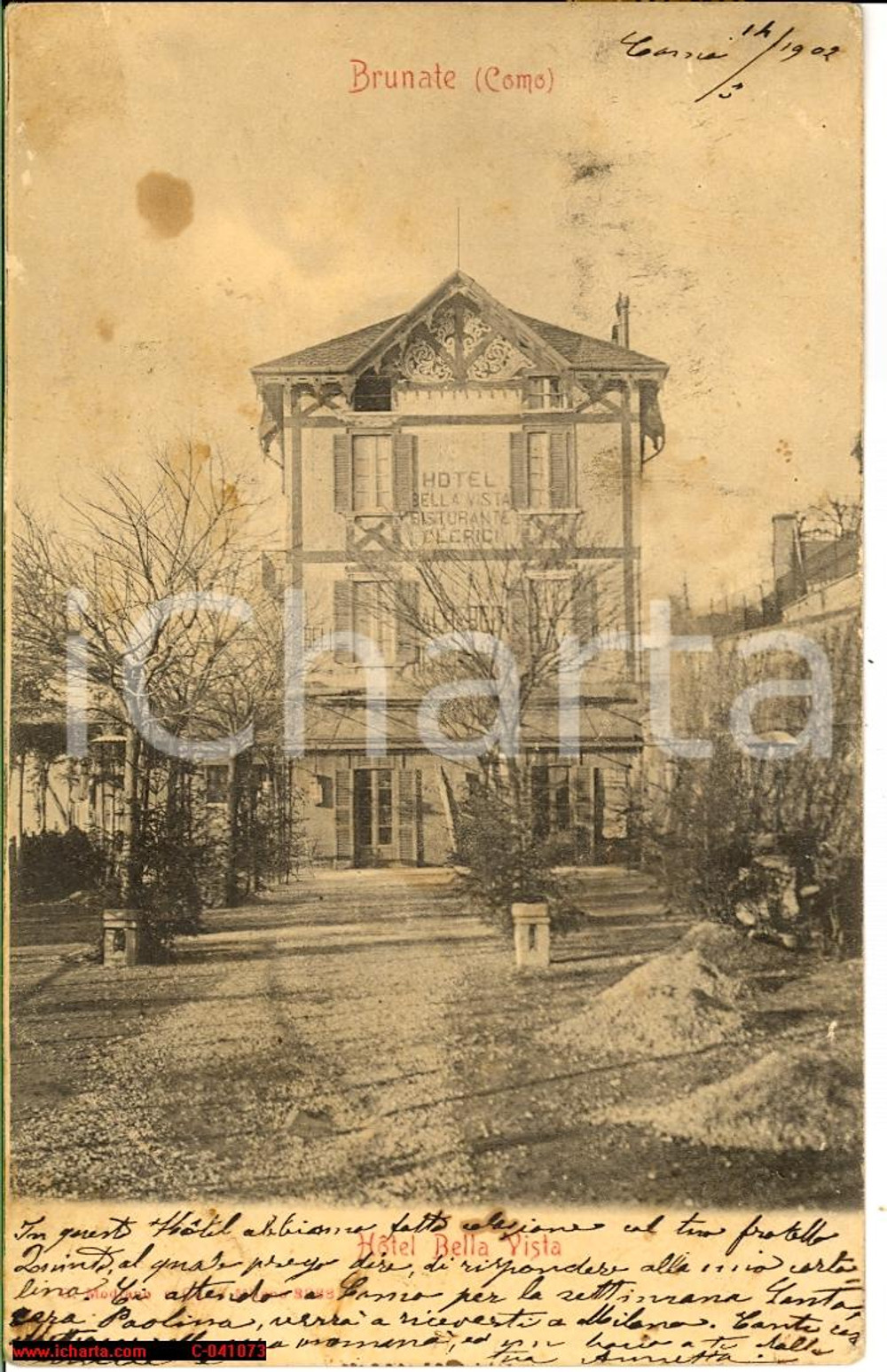 Cartolina originale da collezione 1902 BRUNATE (CO) Hotel BELLA VISTA ristorante CLERICI 1