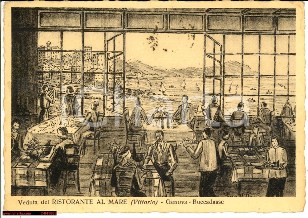 Cartolina originale da collezione 1946 GENOVA BOCCADASSE Ristorante VITTORIO al mare VG 1