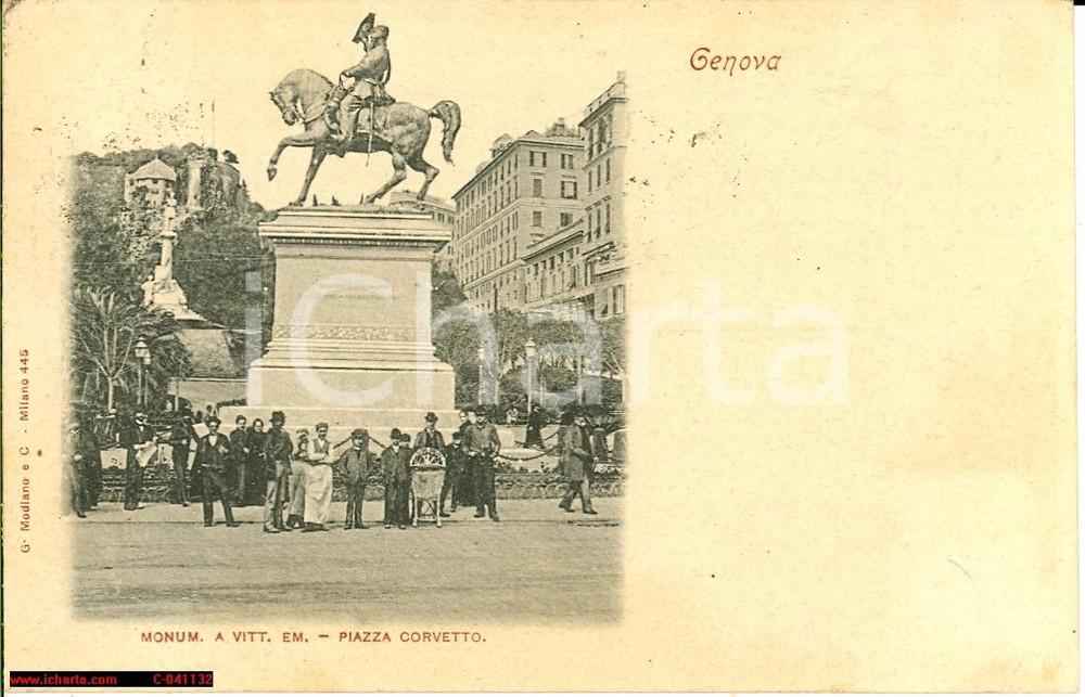 Cartolina originale da collezione 1900 ca GENOVA Monum. a Vittorio Emanuele Animata FP VG 1