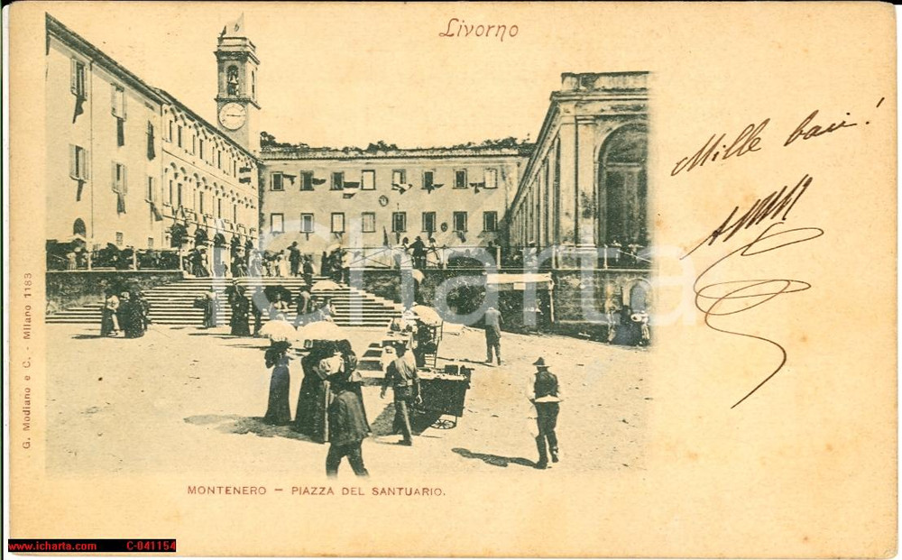 Cartolina originale da collezione 1910 ca LIVORNO Piazza del Santuario MONTENERO FP VG 1