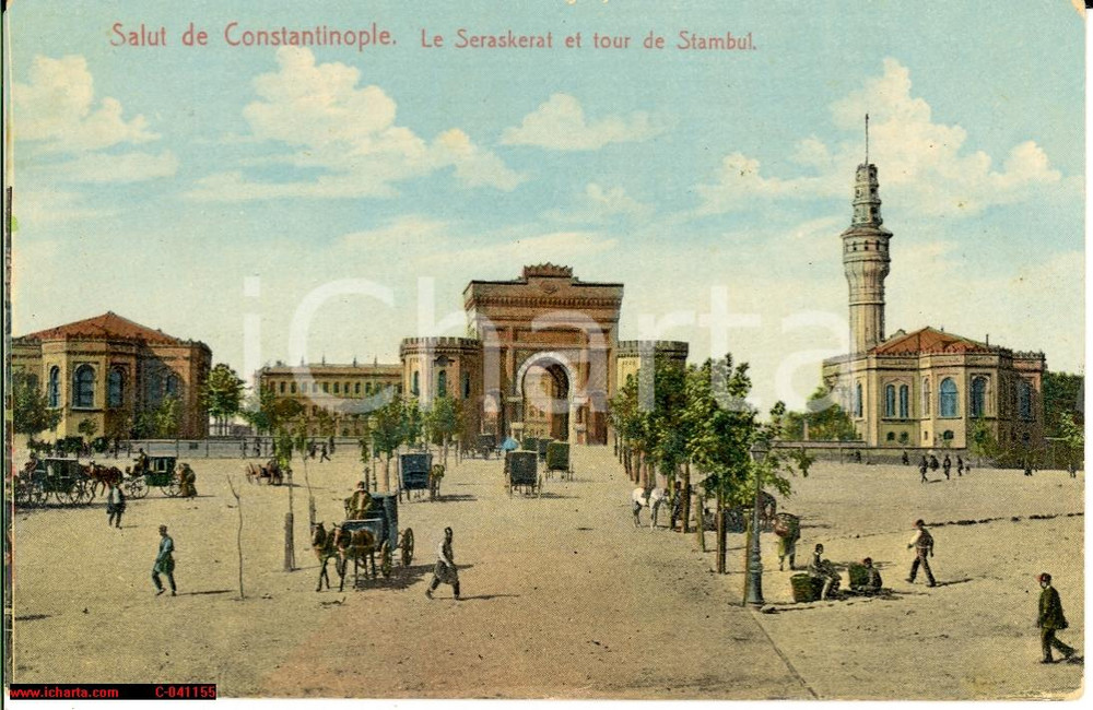 Cartolina originale da collezione 1912 ISTANBUL Turkey Le Seraskerat et tour Cartolina postale 1