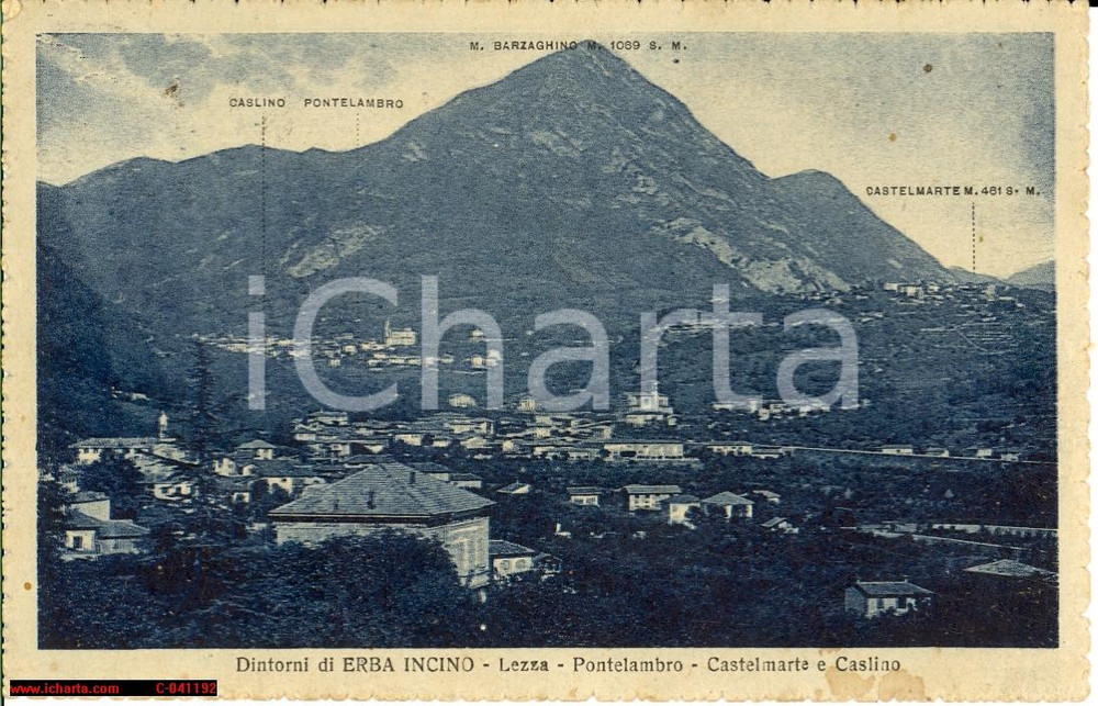 Cartolina originale da collezione 1926 ERBA INCINO (CO) Veduta paesi dei dintorni FP VG 1
