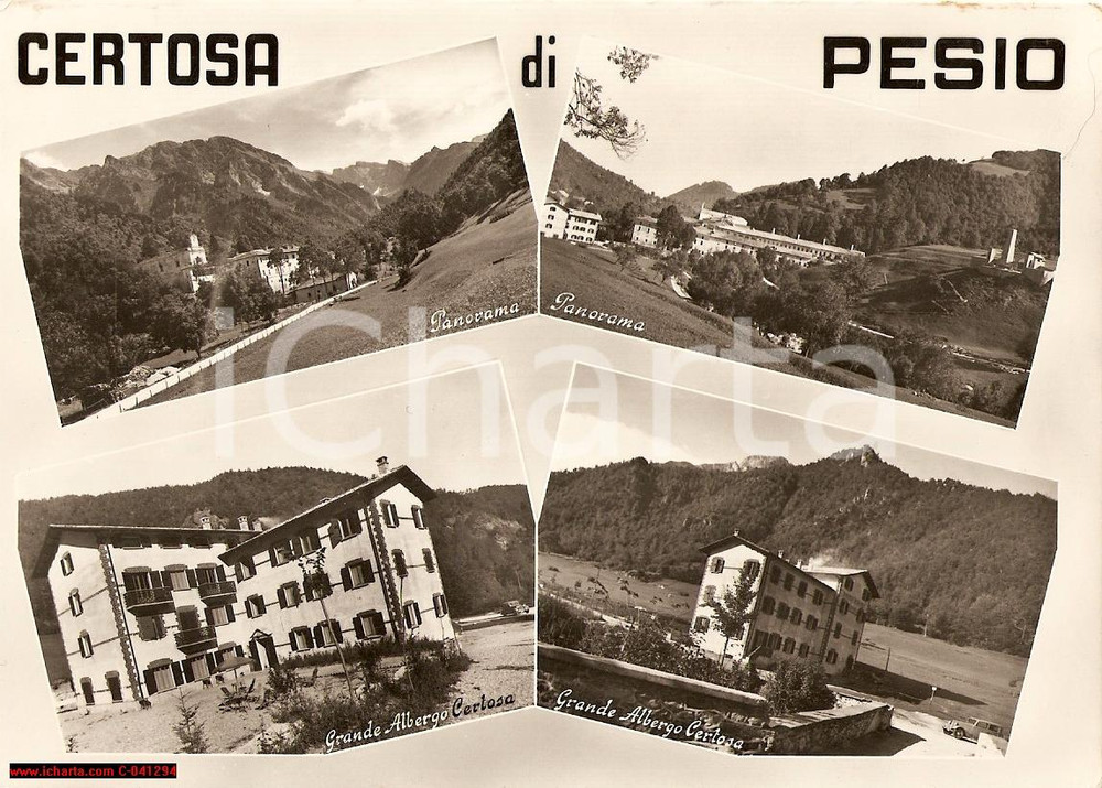 Cartolina originale da collezione 1955 CERTOSA DI PESIO (CN) Vedutine GRANDE ALBERGO FG 1