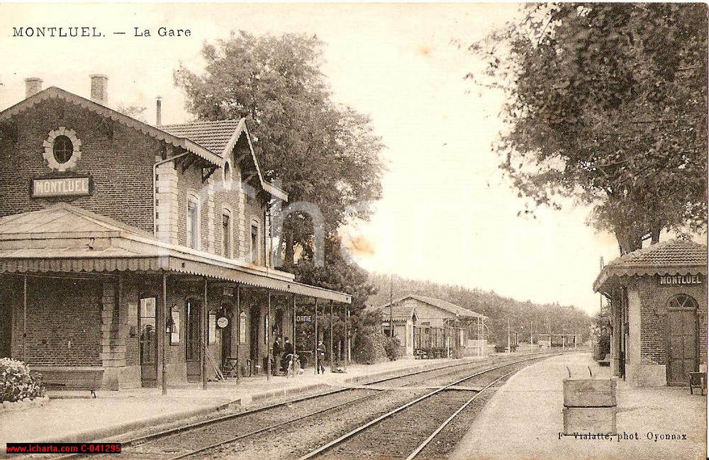 Cartolina originale da collezione 1914 MONTLUEL La gare stazione ferroviaria ANIMATA FP 1