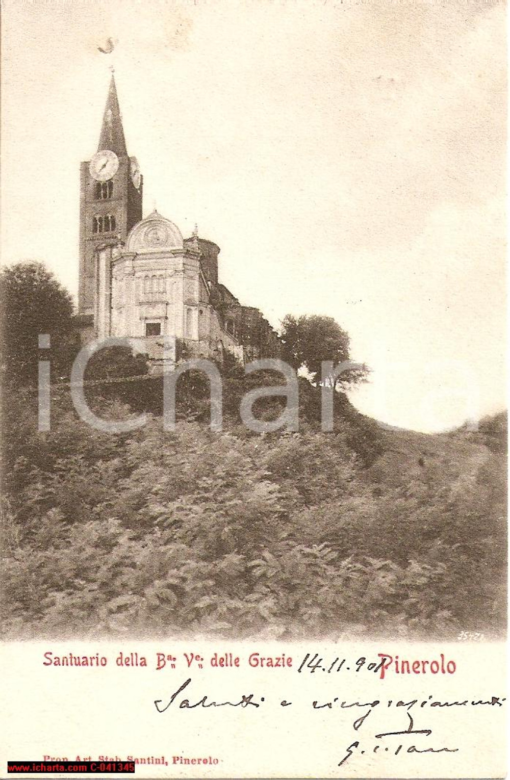 Cartolina originale da collezione 1901 PINEROLO (TO) Santuario Beata Vergine delle GRAZIE 1