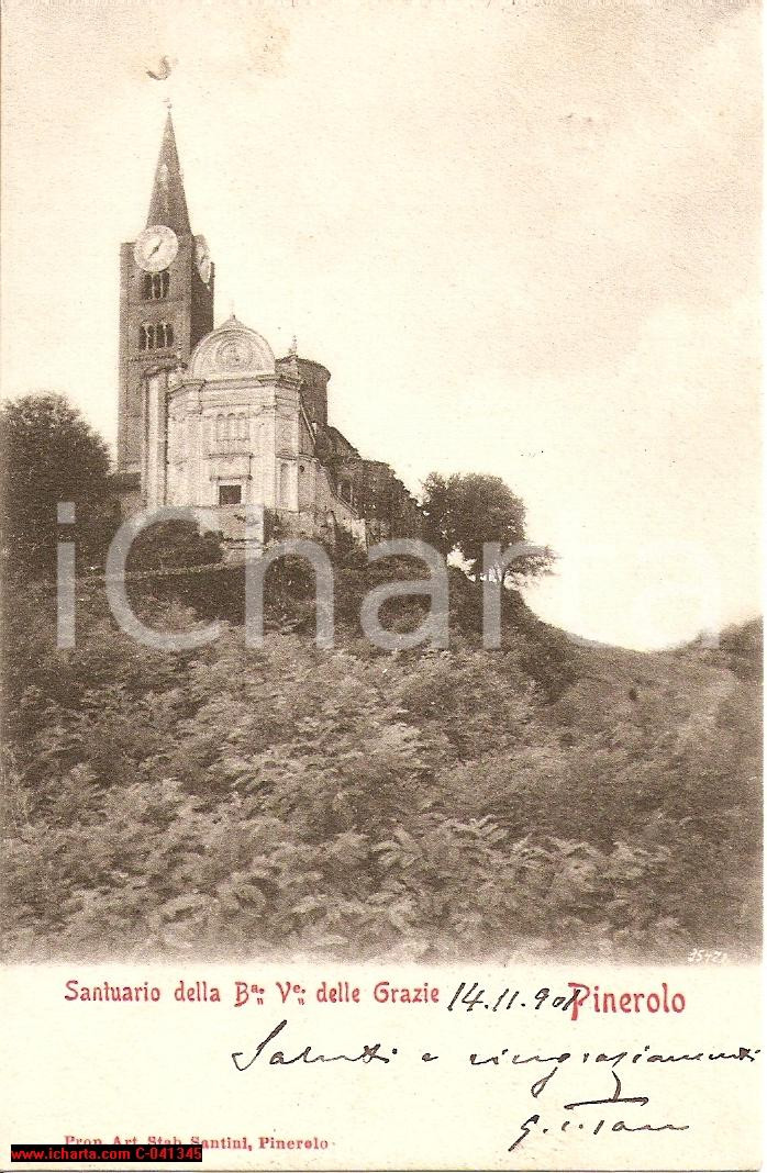 Cartolina originale da collezione 1901 PINEROLO TO Santuario Beata Vergine delle GRAZIE 1