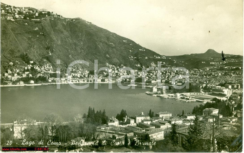 Cartolina originale da collezione 1944 BRUNATE CO Panorama del lago di COMO FP VG 1