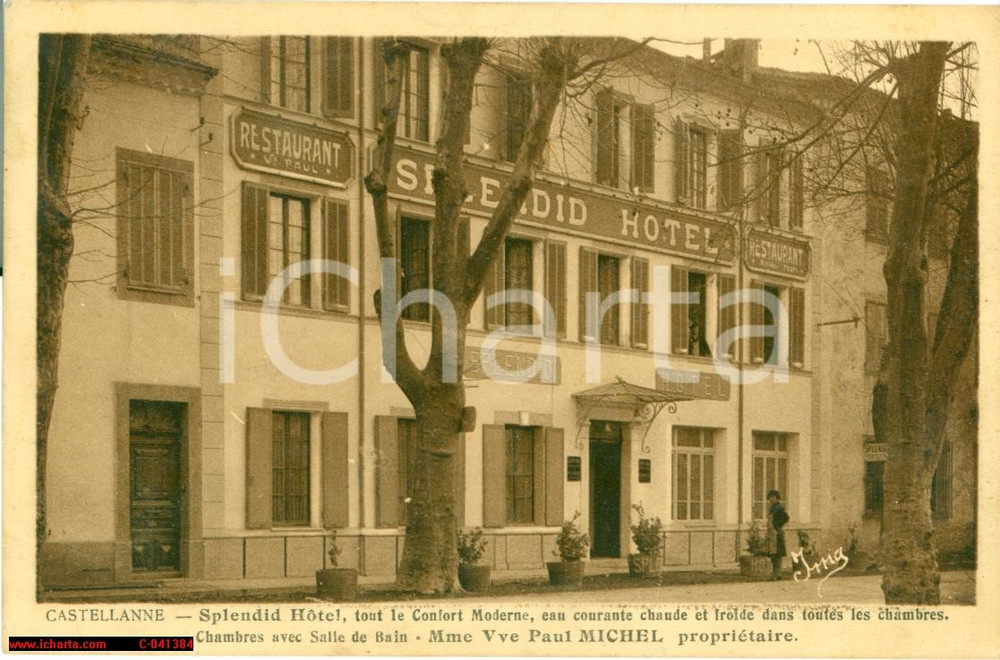 Cartolina originale da collezione 1930 CASTELLANNE (F) Veduta dell'HOTEL SPLENDID animata 1