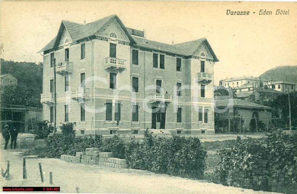 Cartolina originale da collezione 1927 VARAZZE GE Veduta dell HOTEL EDEN animata FP VG 1