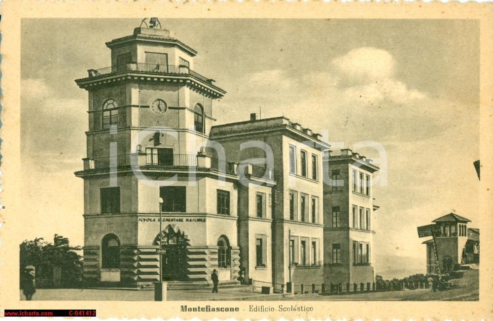 Cartolina originale da collezione 1943 MONTEFIASCONE (VT) Scuola elementare maschile FP 1