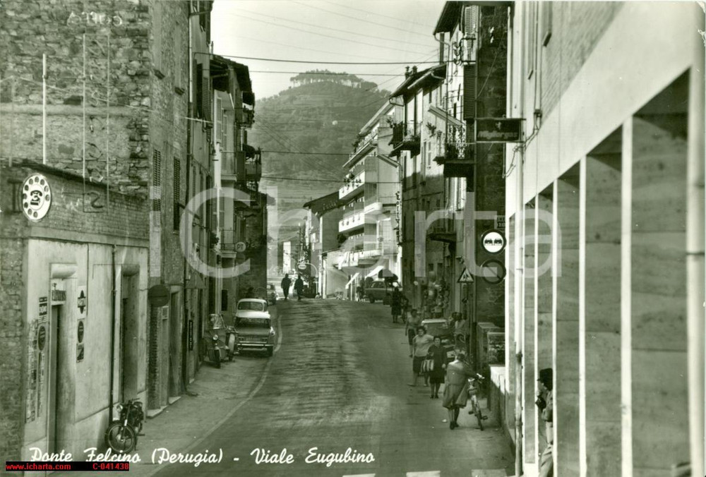 Cartolina originale da collezione 1964 PERUGIA Il viale Eugubino a PONTE FELCINO animata 1