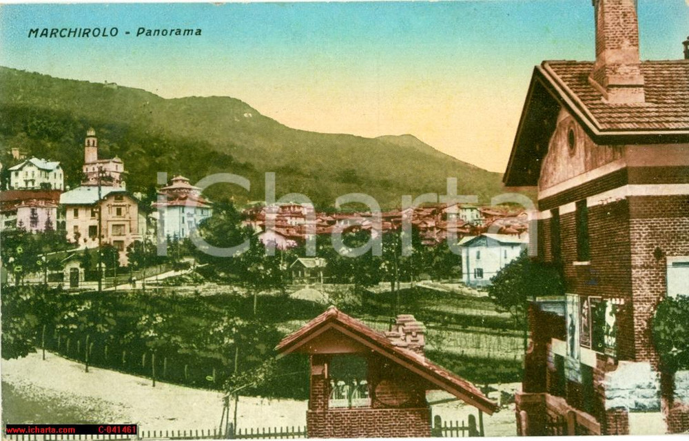 Cartolina originale da collezione 1932 MARCHIROLO (VA) Panorama a colori del Comune FP VG 1
