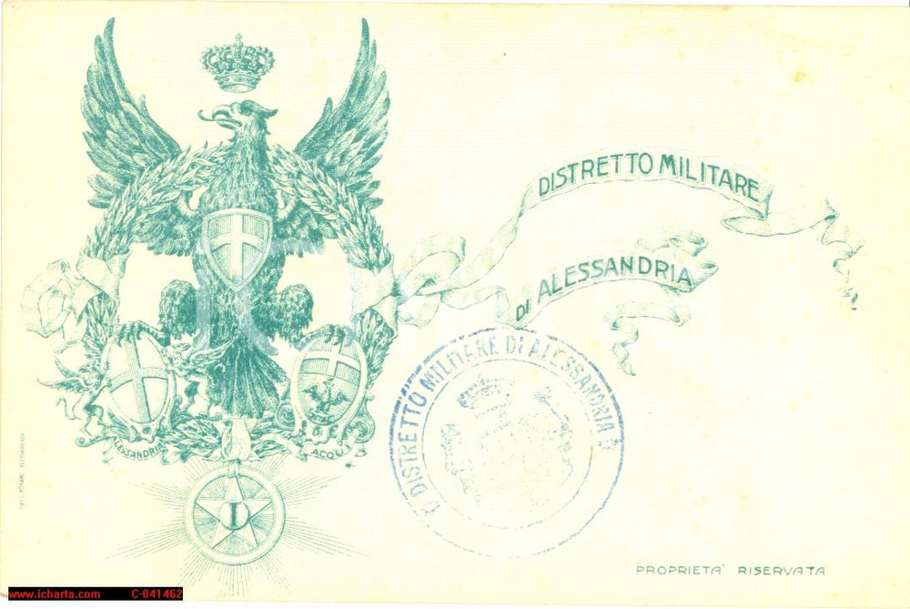 Cartolina originale da collezione 1910 circa ALESSANDRIA Stemma del Distretto Militare FP 1