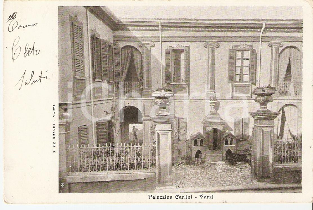 Cartolina originale da collezione 1904 VARZI PV Palazzina CARLINI Animata FP VG 1