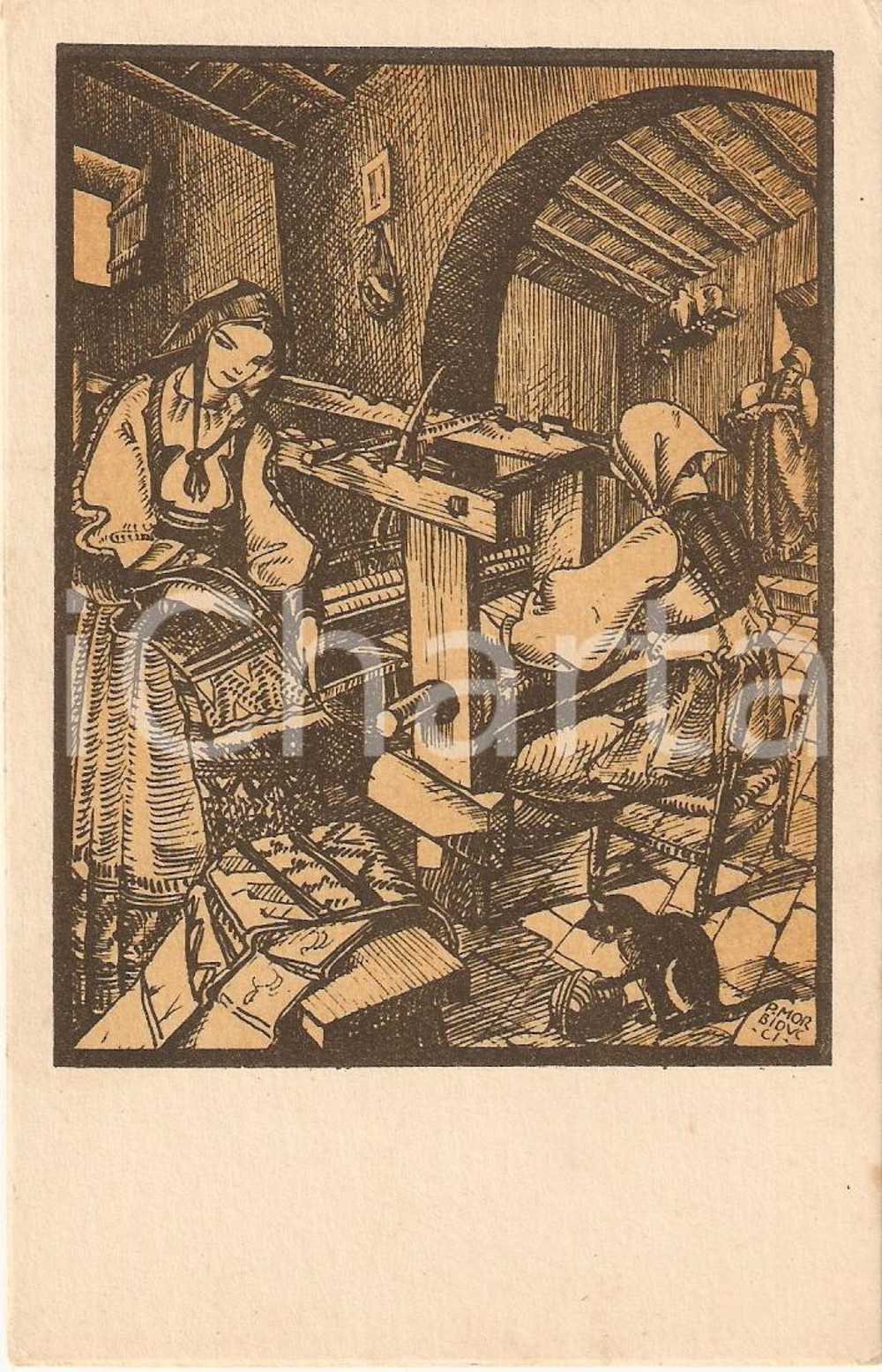 Cartolina originale da collezione 1930 ROMA serie artigiani d'Italia le FILATRICI FP NV 1