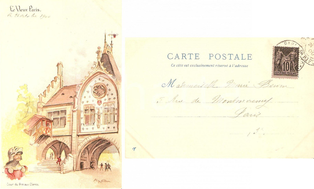 Cartolina originale da collezione 1900 PARIGI Cour du PRE  aux CLERCS FP VG animata 1
