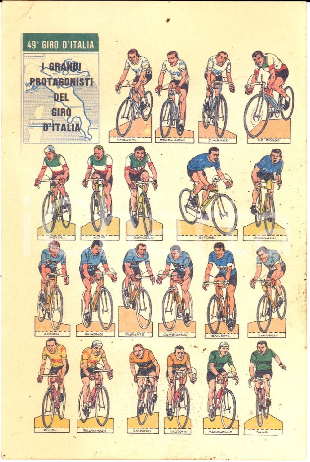 Cartolina originale da collezione 1966 49° GIRO D'ITALIA I grandi protagonisti FG NV (12) 1