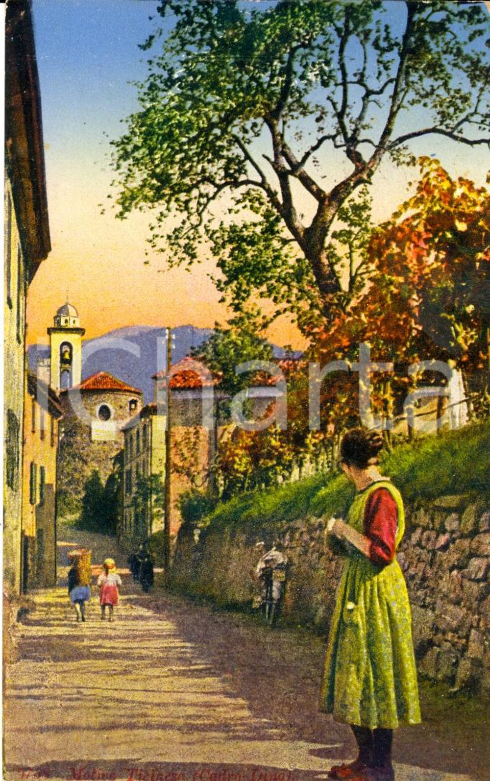 Cartolina originale da collezione 1930 ca COSTUMI TICINESI Scena di vita di paese FP NV 1
