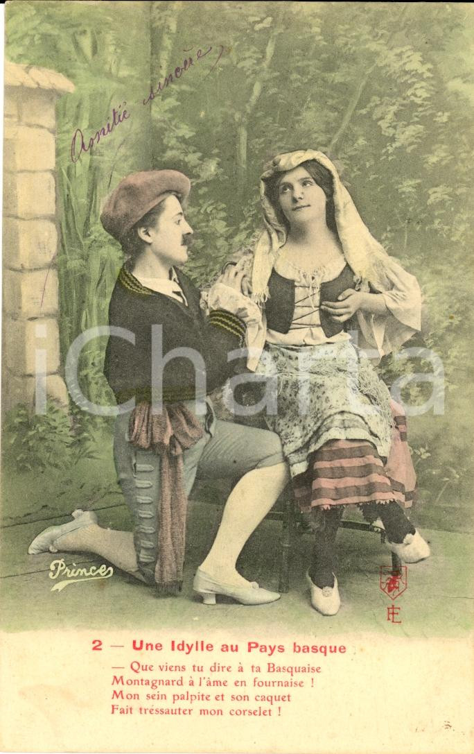 Cartolina originale da collezione 1905 PAESI BASCHI Costumi tipici *Gli innamorati ILLUS. 1