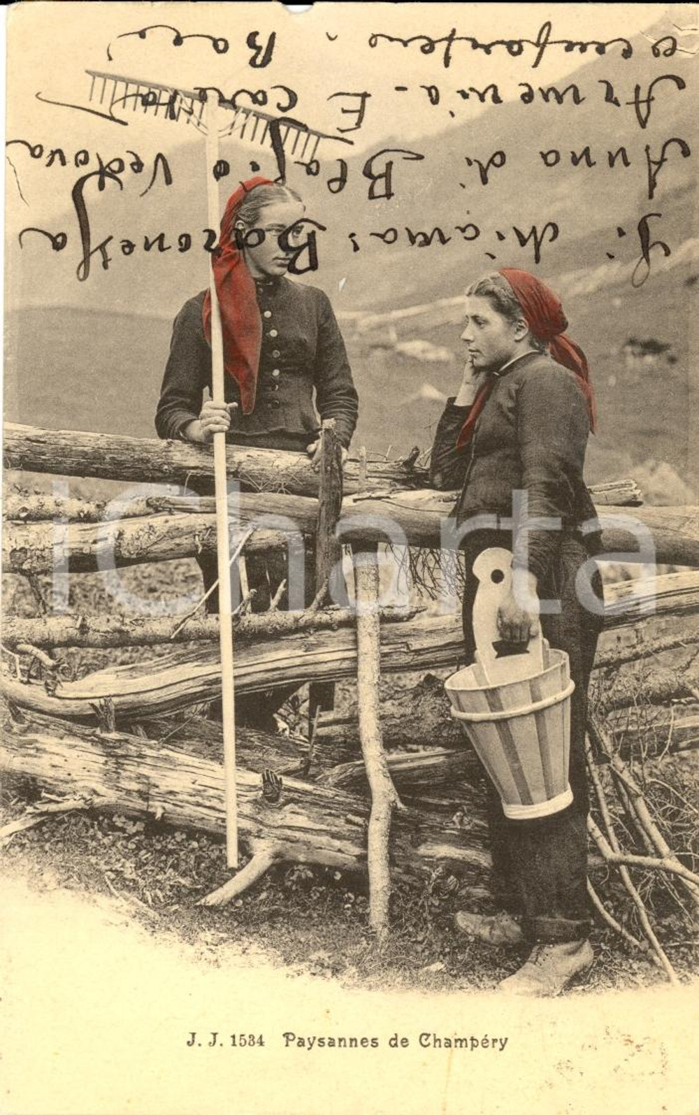 Cartolina originale da collezione 1912 CHAMPERY (CH) Costumi CANTON VALLESE *Contadine VG 1