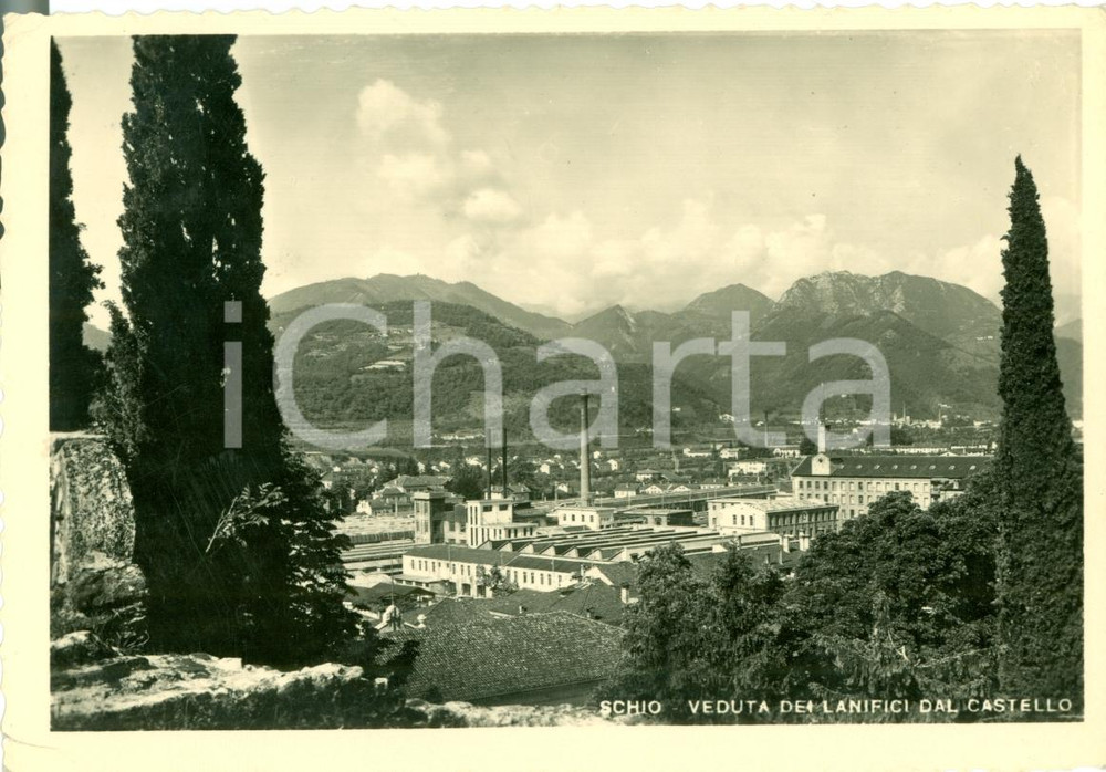 Cartolina originale da collezione 1950 SCHIO VI Veduta dei lanifici dal castello FG VG 1