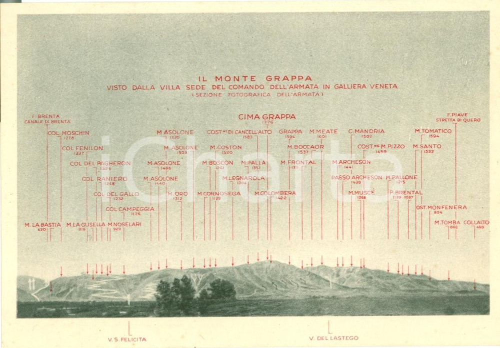 Cartolina originale da collezione 1930 ca MONTE GRAPPA da Comando Armata GALLIERA VENETA 1