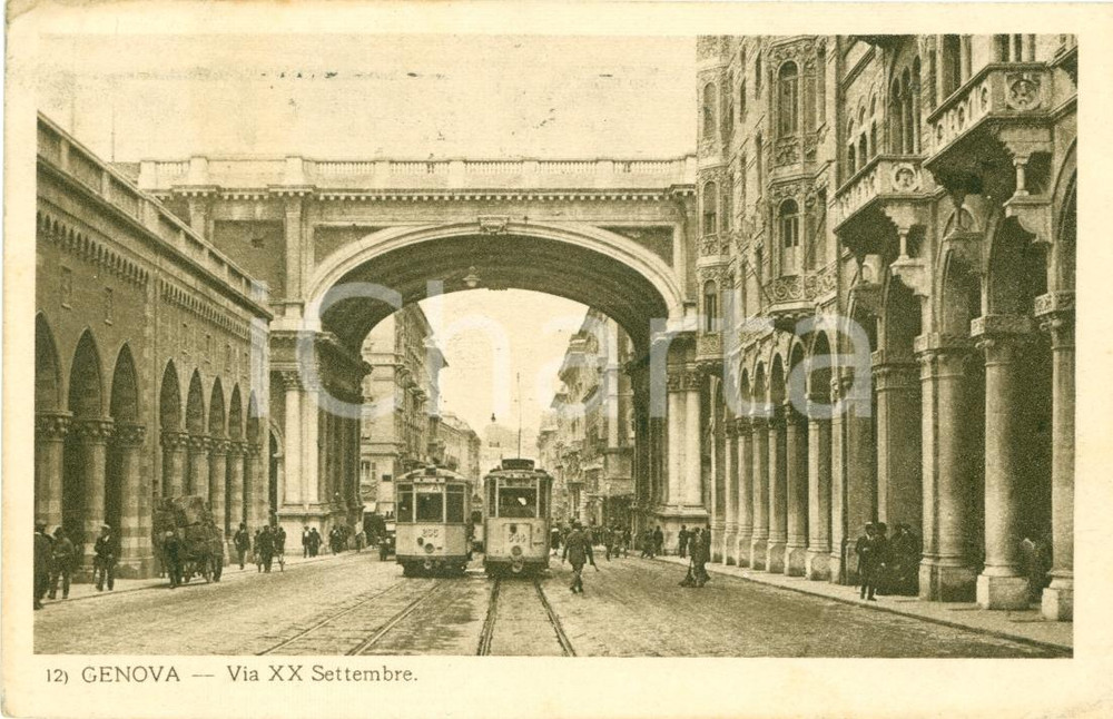 Cartolina originale da collezione 1929 GENOVA Passaggio di tram in via XX settembre FP VG 1