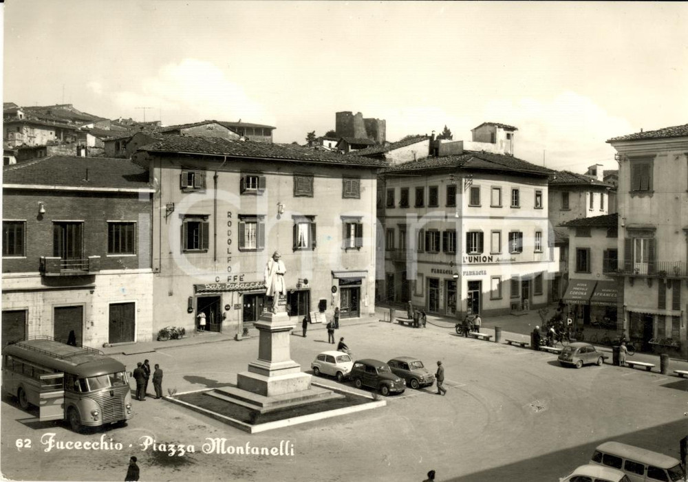 Cartolina originale da collezione 1963 FUCECCHIO FI Piazza Pietro MONTANELLI Animata 1