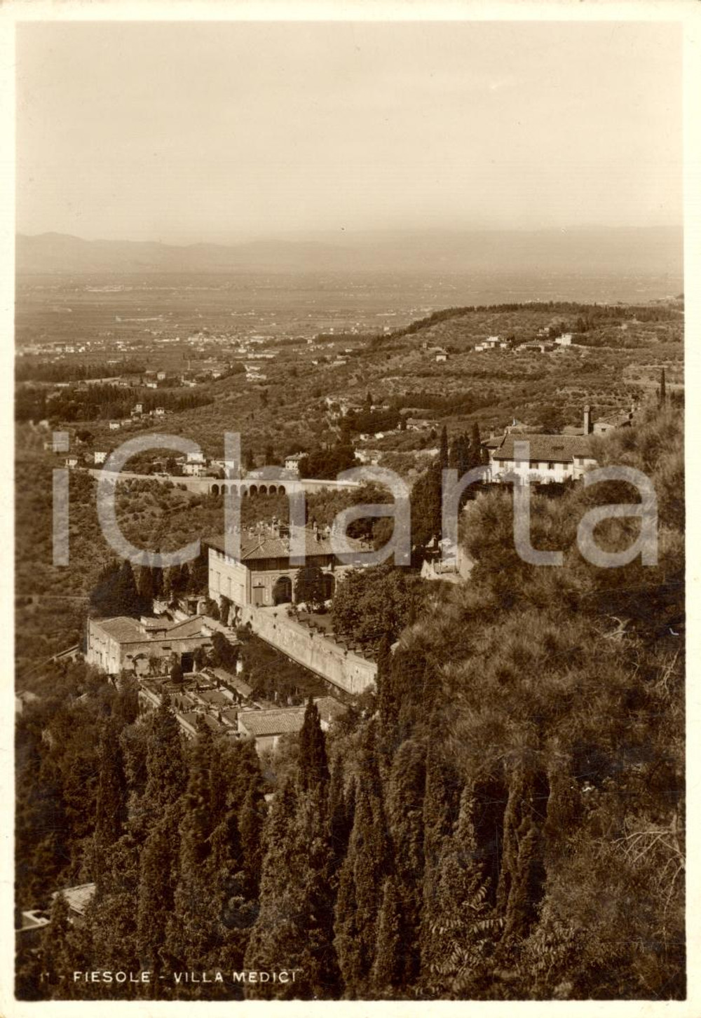 Cartolina originale da collezione 1935 FIESOLE (FI) Veduta aerea di Villa MEDICI FG VG 1