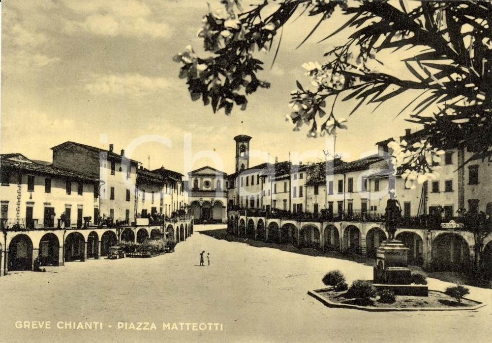 Cartolina originale da collezione 1950 ca GREVE IN CHIANTI (FI) Piazza MATTEOTTI *Animata 1