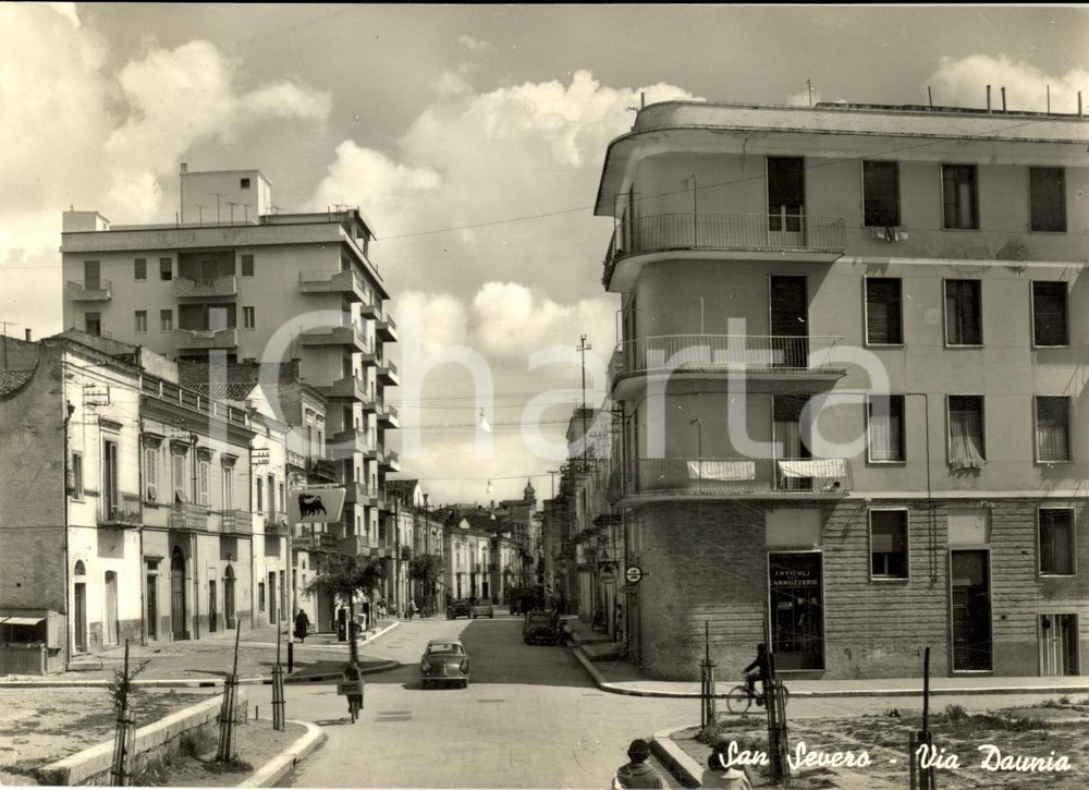 Cartolina originale da collezione 1962 SAN SEVERO FG Via DAUNIA con distributore AGIP 1