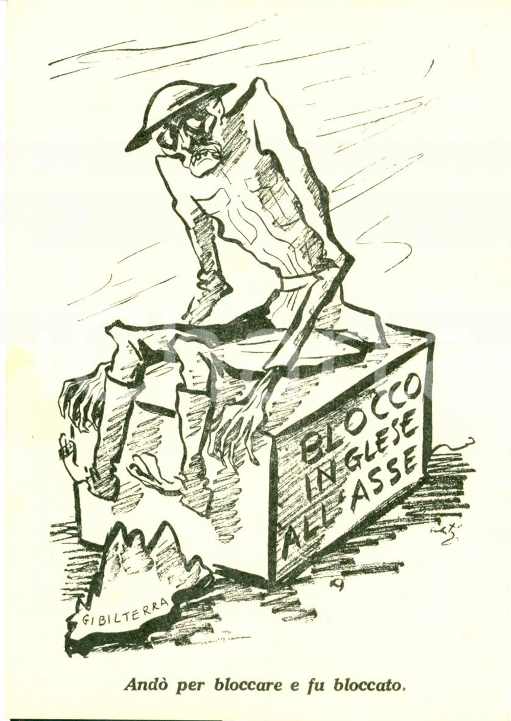 Cartolina originale da collezione 1940 ca GIBILTERRA Blocco inglese potenze ASSE satirica 1