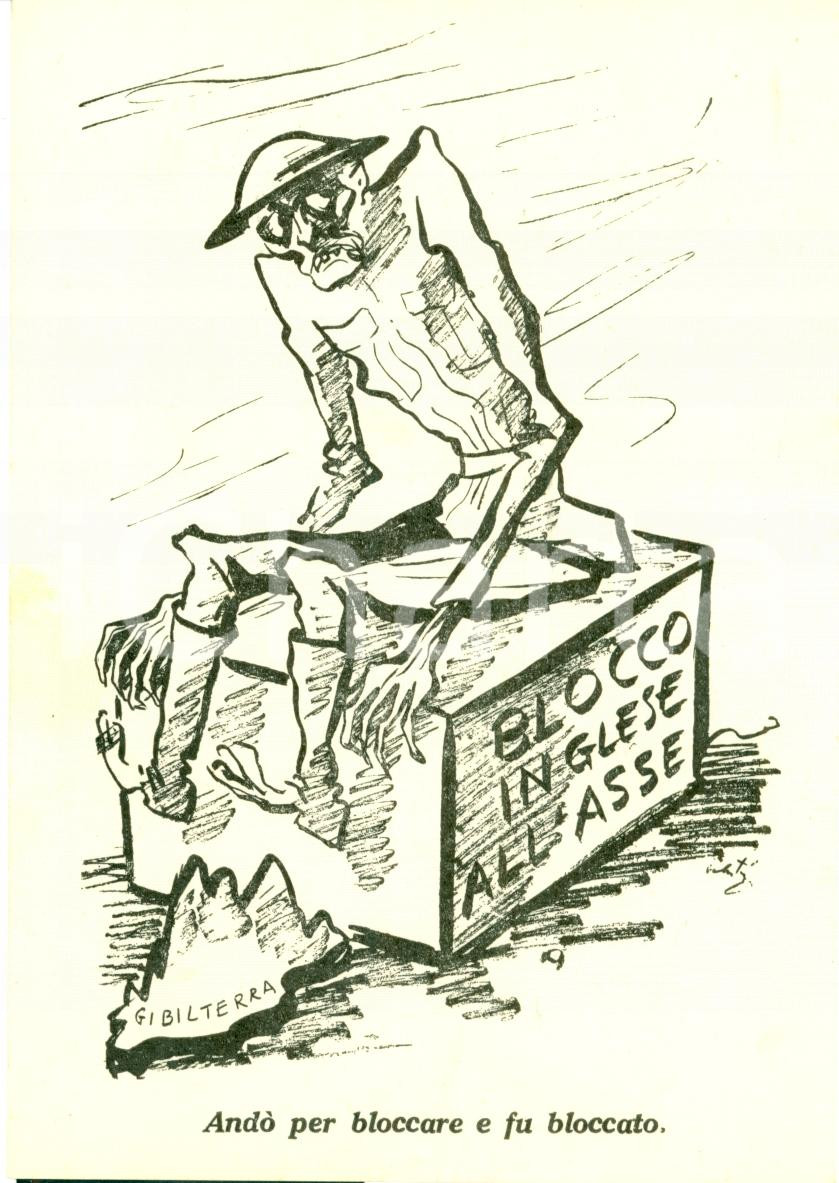 Cartolina originale da collezione 1940 ca WW2 GIBILTERRA Blocco inglese potenze ASSE Cartolina satirica 1