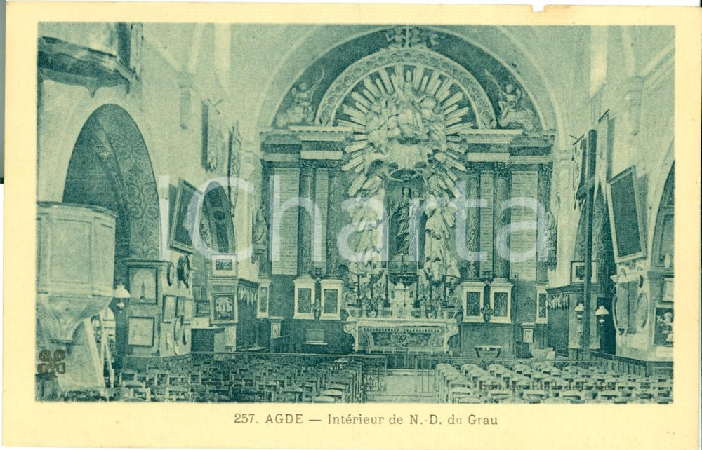 Cartolina originale da collezione 1930 ca AGDE (F) Interno chiesa NOTRE-DAME-DU-GRAU *Cartolina FP NV 1
