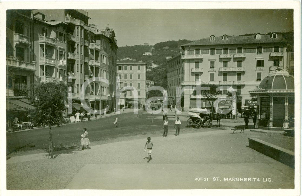 Cartolina originale da collezione 1945 ca SANTA MARGHERITA LIGURE GE Veduta con calesse ANIMATA FP NV 1