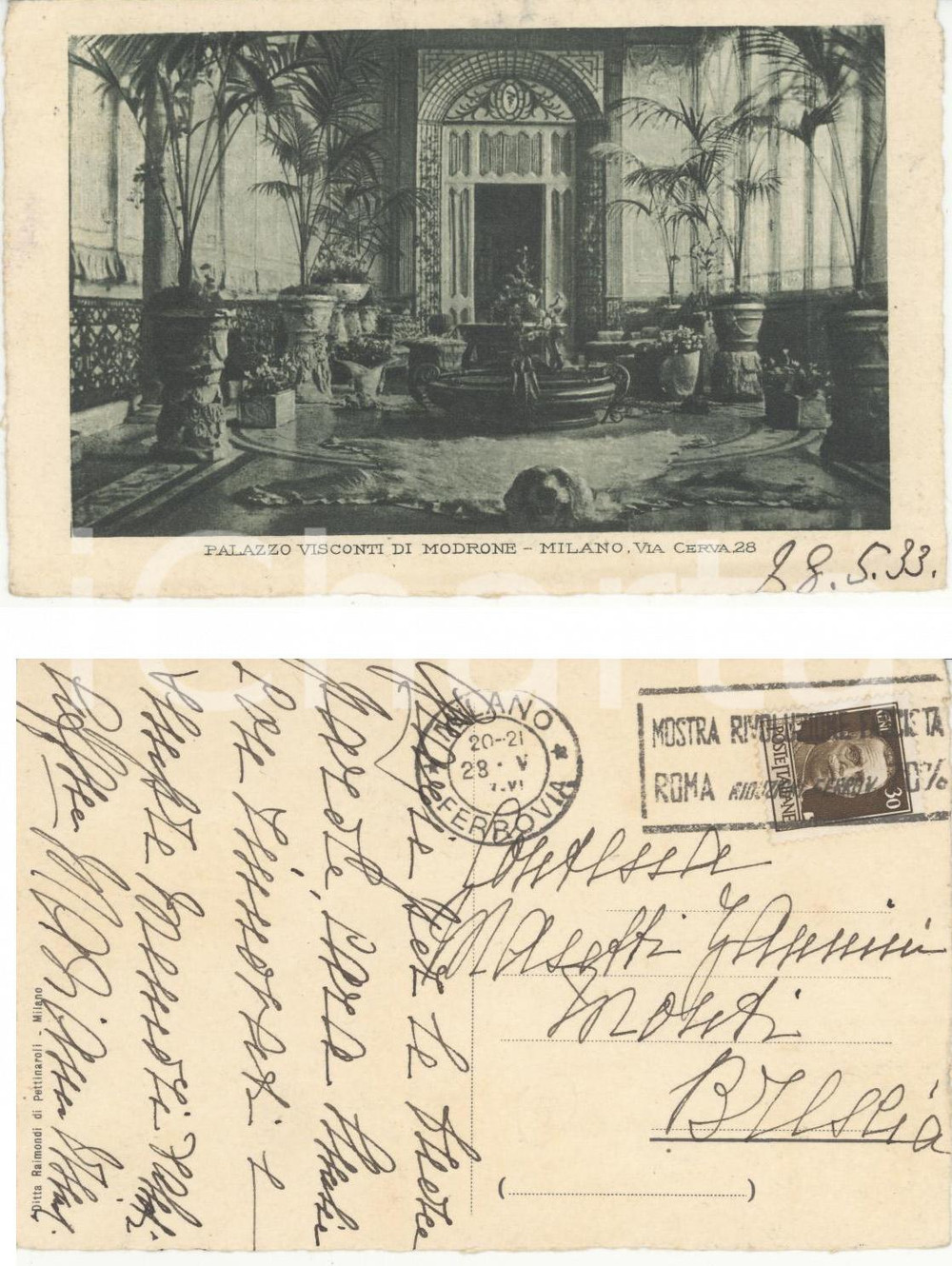 Autografo originale 1933 MILANO Palazzo VISCONTI DI MODRONE Autogr. Marianna GROPALLO FP VG 1