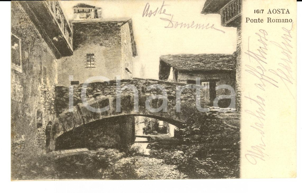 Cartolina originale da collezione 1903 AOSTA Veduta del Ponte Romano Cartolina FP VG 1