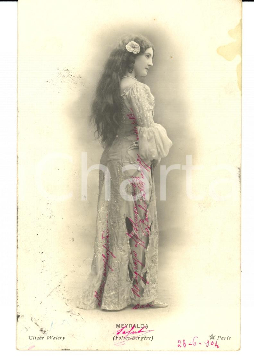 Cartolina originale da collezione 1904 Attrice MEYRALDA Folies-BergÃ¨res Cartolina FP VG 1