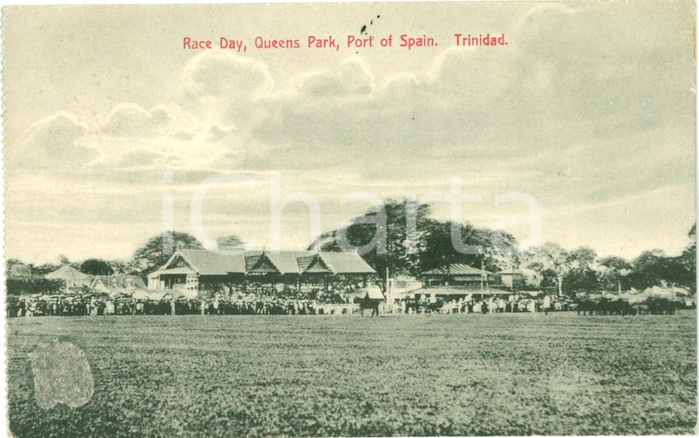 Cartolina originale da collezione 1913 PORT OF SPAIN TRINIDAD Race day at QUEEN S PARK Cartolina FP VG 1