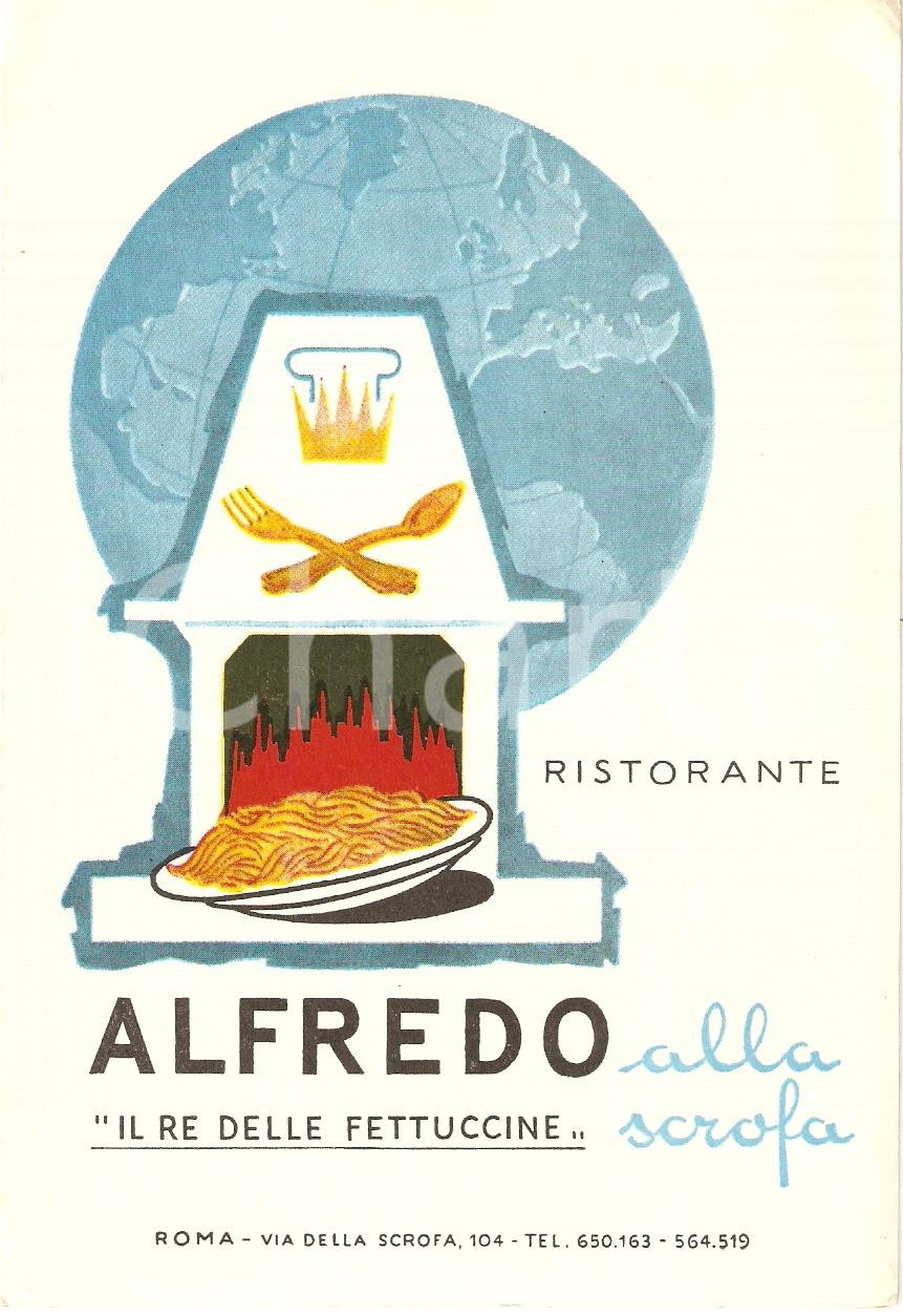 Cartolina originale da collezione 1975 ca ROMA Ristorante ALFREDO ALLA SCROFA Re delle fettuccine ILLUSTRATA FG NV 1