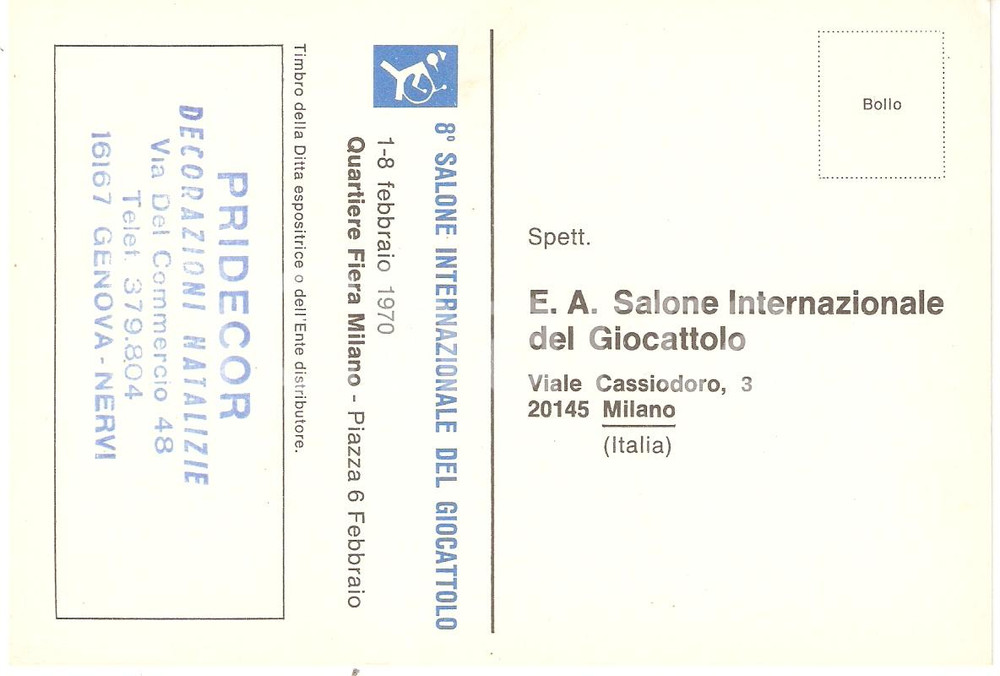 Cartolina originale da collezione 1970 MILANO 8Â° Salone Internazionale del Giocattolo *Cartolina FG NV 1