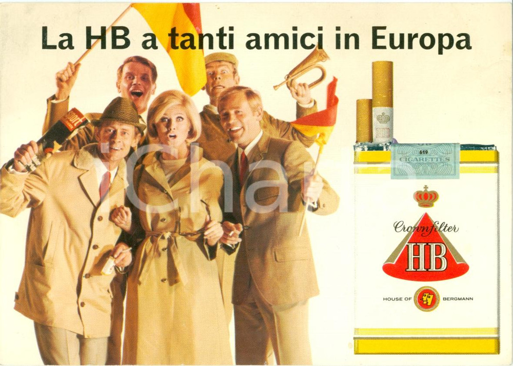 Cartolina originale da collezione 1975 ca HOUSE OF BERGMANN Sigarette Crownfilter HB Cartolina Pubblicitaria 1