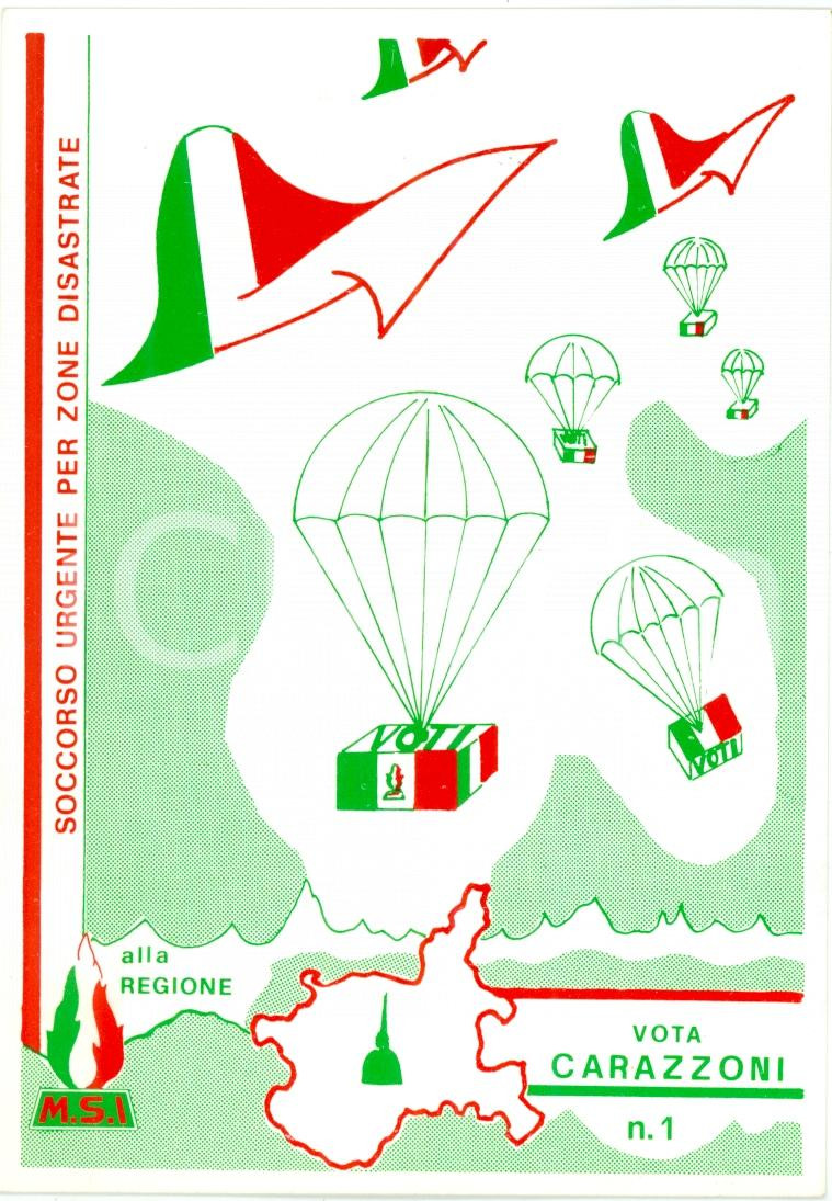 Oggetto da collezione cartaceo 1975 ELEZIONI REGIONALI Vota Carlo CARAZZONI per M.S.I. Biglietto 1