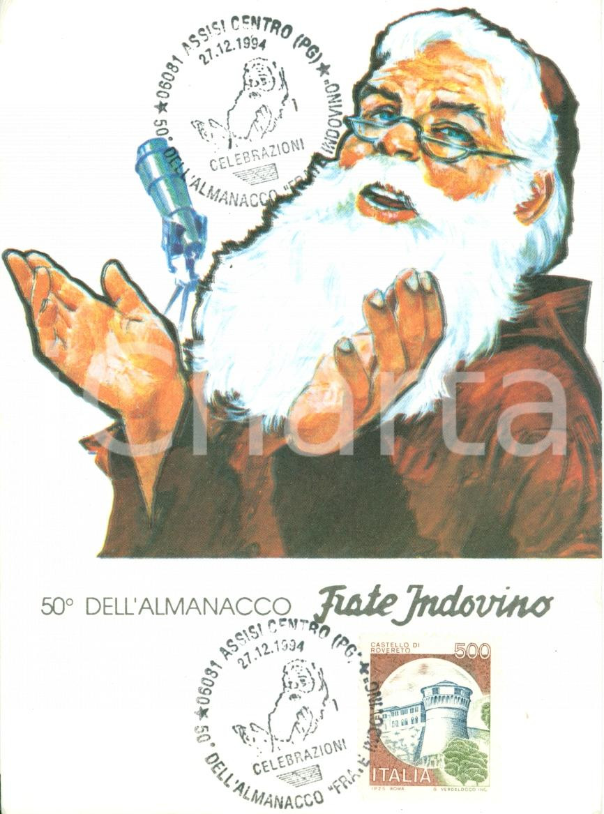Cartolina originale da collezione 1994 ASSISI PG 50° anniversario Almanacco FRATE INDOVINO con timbro IÂ° giorno 1
