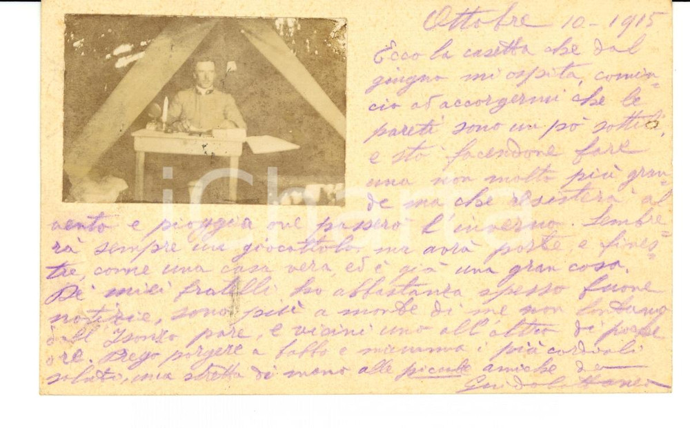 Cartolina originale da collezione 1916 WW1 4° Reggimento GENIO ZONA DI GUERRA Tenda sottoten. Guido CATTANEO 1